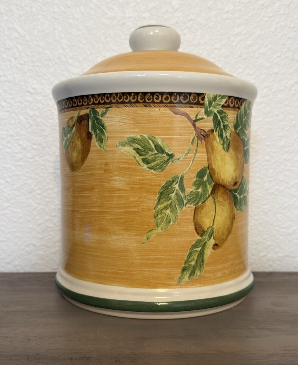 Jay Import Co Large Pear Ceramic Kitchen Canister With Lid Fruit Storage Jar 9”